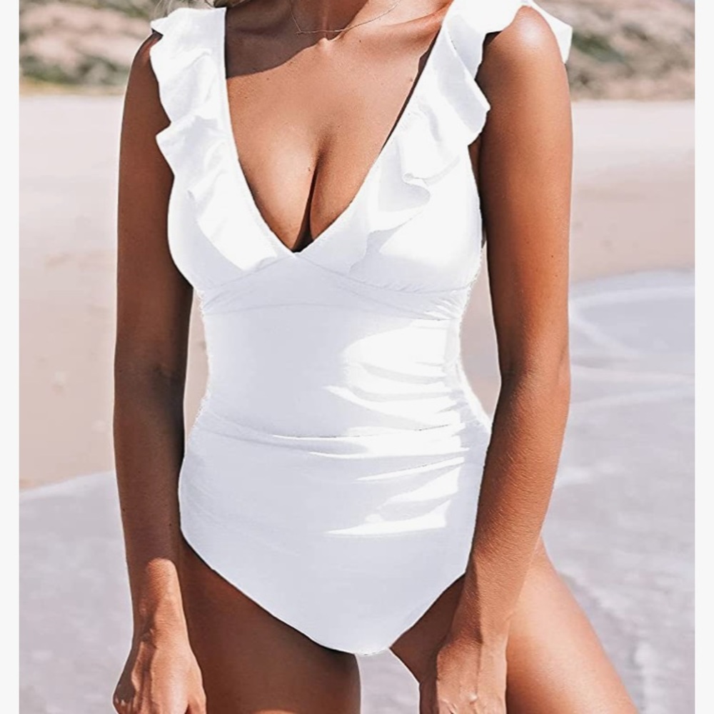 White Cupshe V Neck One Piece